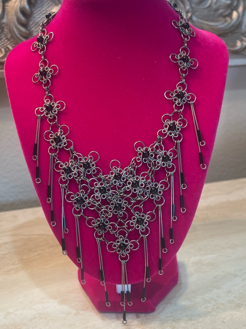 Statement Gunmetal Filigree Fringe Choker Necklace